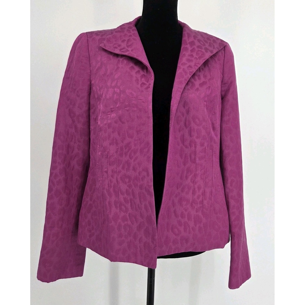Nina McLemore Silk Blazer 8 Magenta Leopard Print Art-Wear Quiet Luxury